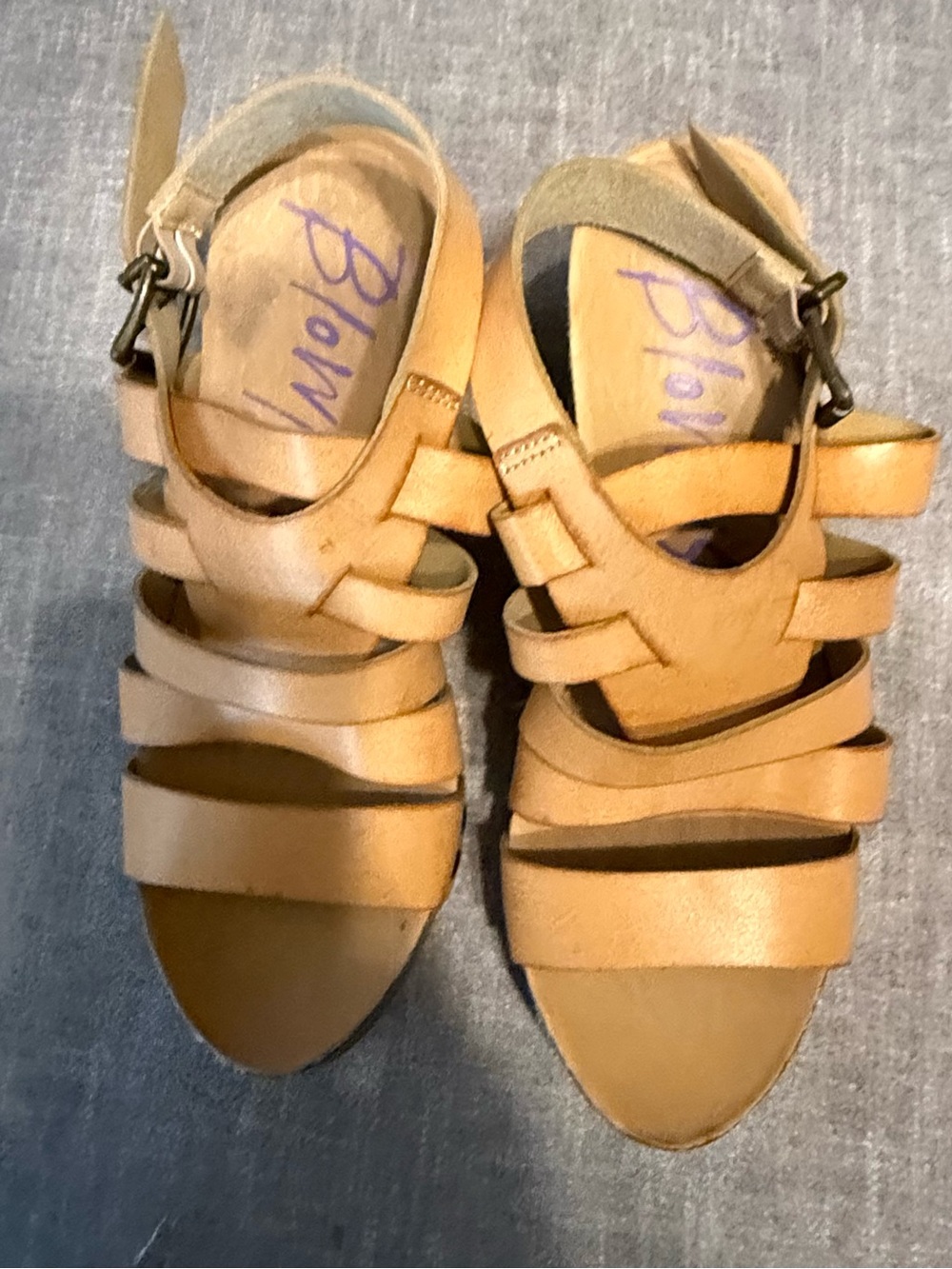 Blowfish Tan Strappy Leather Wedge Sandals